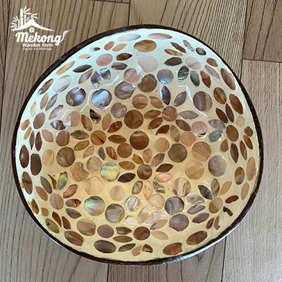 Beautiful mother of pearl inlaid coconut shell