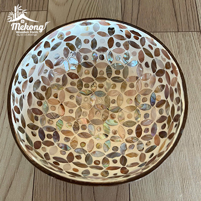 Beautiful mother of pearl inlaid coconut shell