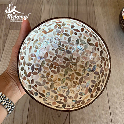 Beautiful mother of pearl inlaid coconut shell