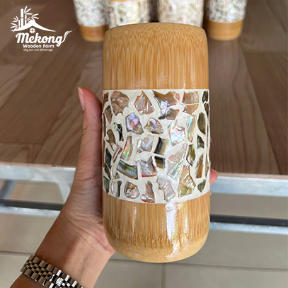 Bamboo cup with mother of pearl inlay