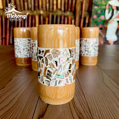 Bamboo cup with mother of pearl inlay