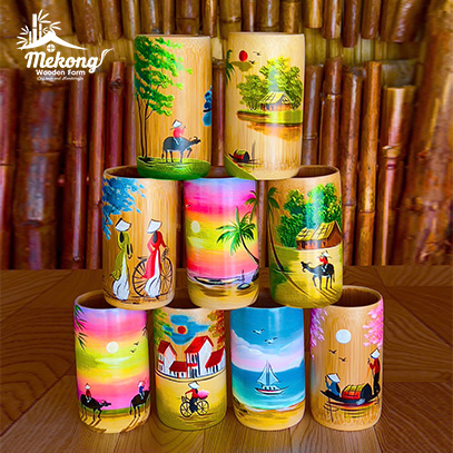 Painted bamboo cup