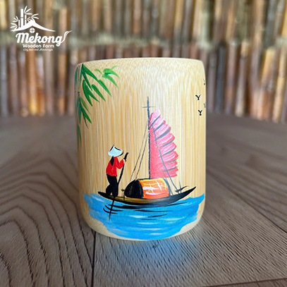 Bamboo cup with painted pattern