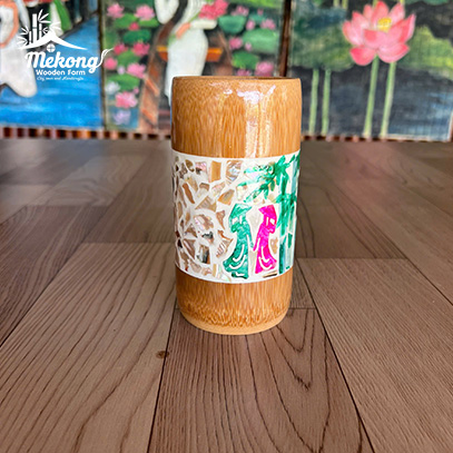 Bamboo cup with painted pattern