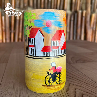 Bamboo cup with painted pattern #lLT00127