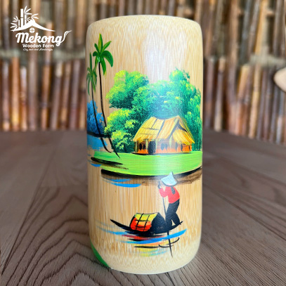 Bamboo cup with painted pattern #lLT00126