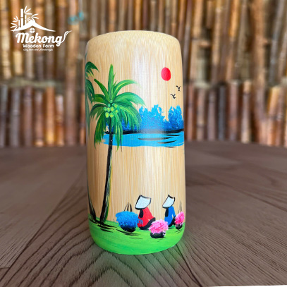 Bamboo cup with painted pattern #lLT00126