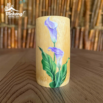 Bamboo cup with painted pattern #lLT00124