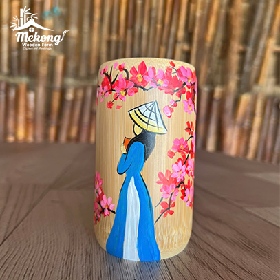 Bamboo cup with painted pattern #lLT00124