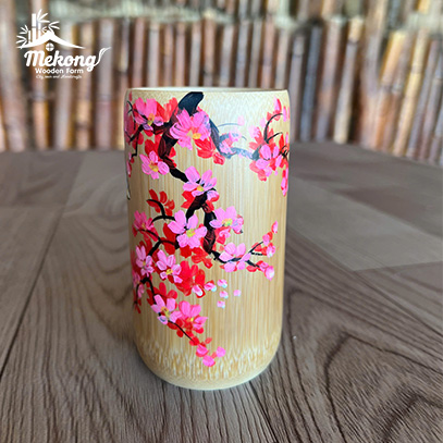 Bamboo cup with painted pattern #lLT00121