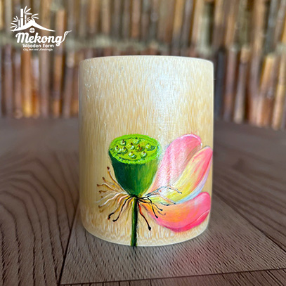 Bamboo cup with painted pattern