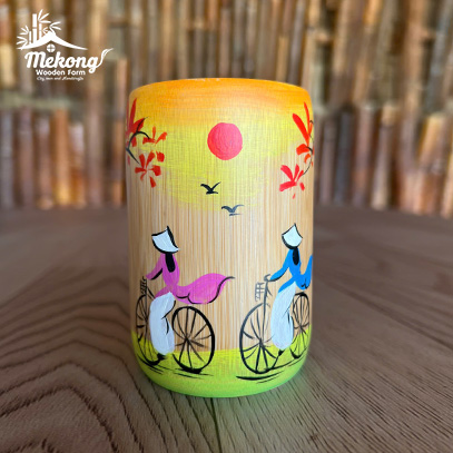 Bamboo cup with painted pattern