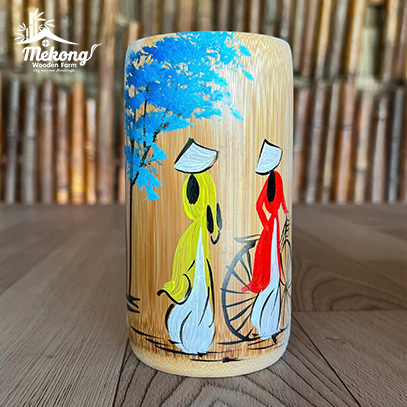 Bamboo cup with painted pattern #lLT00129