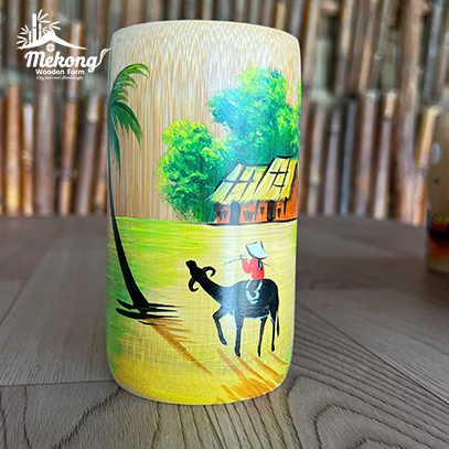 Bamboo cup with painted pattern #lLT00130