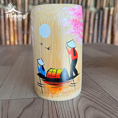 Bamboo cup with painted pattern #lLT00129