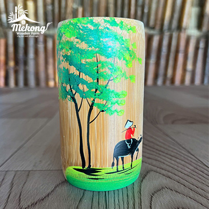 Bamboo cup with painted pattern #lLT00129