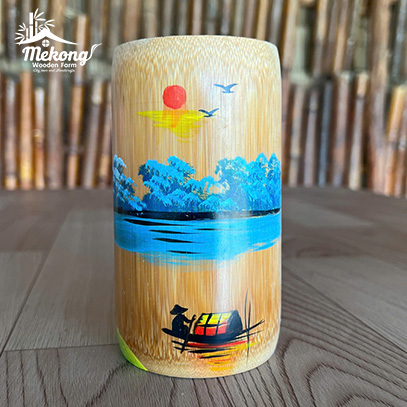 Bamboo cup with painted pattern #lLT00128