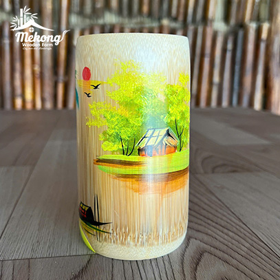 Bamboo cup with painted pattern #lLT00127