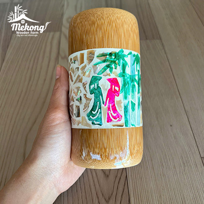 Bamboo cup with painted pattern #lLT00130